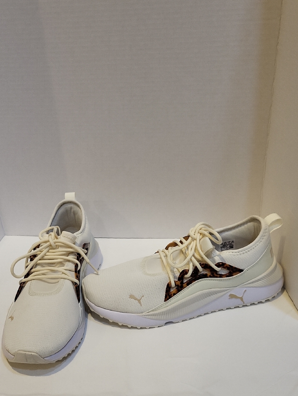 Puma Cream Trainers with Leopard Accent Women's Size 11 Cushioned Sole